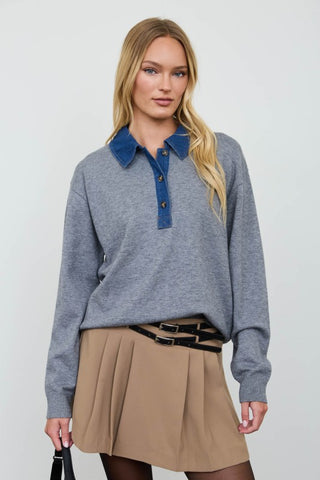 Della Grey Denim Collar Sweater