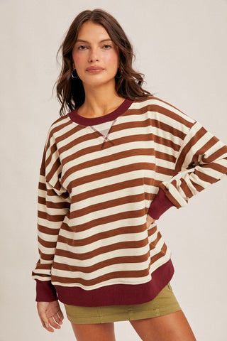 Julie Burgundy/Coffee Stripe Pullover