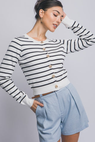 Randi White/Black Stripe Cardigan