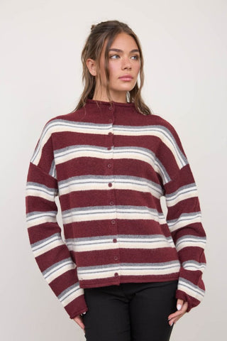 Leah Oxblood Stripe Cardigan