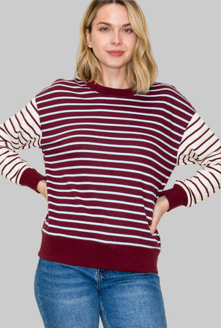 Cassie Plum Stripe Sweatshirt