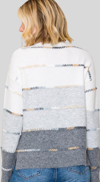 Cleo Grey/ Cream Color Block Sweater