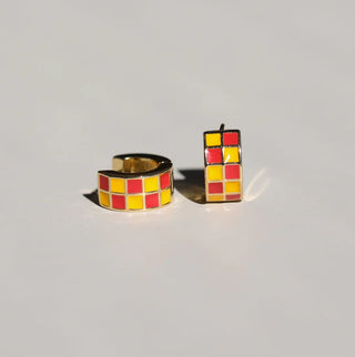 Red & Yellow Checkered Enamel Huggies