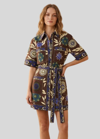 Keana Coffee Print Belted Dress