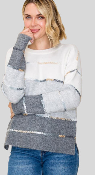 Cleo Grey/ Cream Color Block Sweater