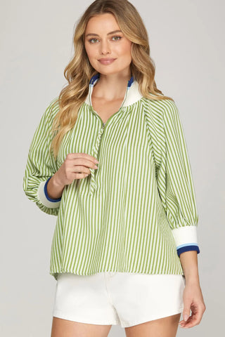Mary Sage Stripe Top