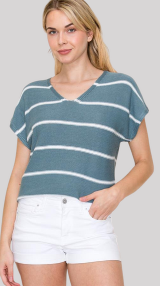 Naomi Dusty Blue Stripe Sweater