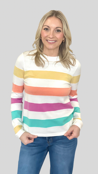 Mila White Color Block Sweater