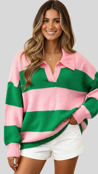 River Pink/Green Sweater