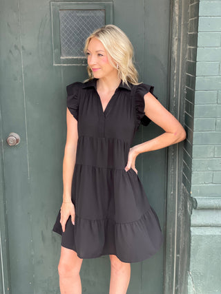 Natalie Black Flutter Sleeve Dress