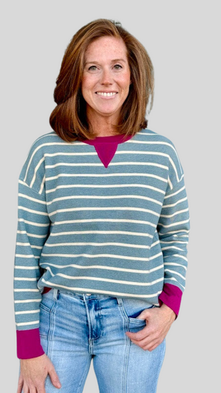 Mara Slate Stripe Contrast Sweater