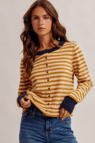 Kelli Mustard/Navy Cardigan