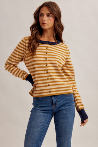 Kelli Mustard/Navy Cardigan