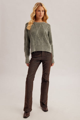 Jenny Olive Cable Knit Sweater