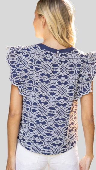 Maura Navy Embroidered  Top