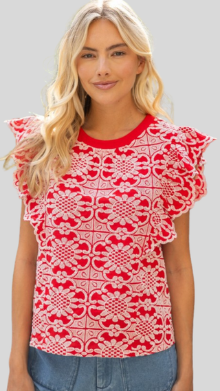 Maura Red Embroidered Top