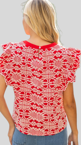 Maura Red Embroidered Top