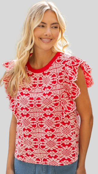 Maura Red Embroidered Top