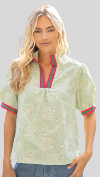 Ginny Mint Floral + Colorblock Top