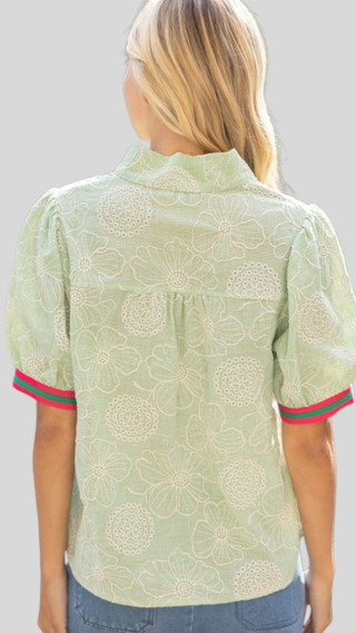 Ginny Mint Floral + Colorblock Top