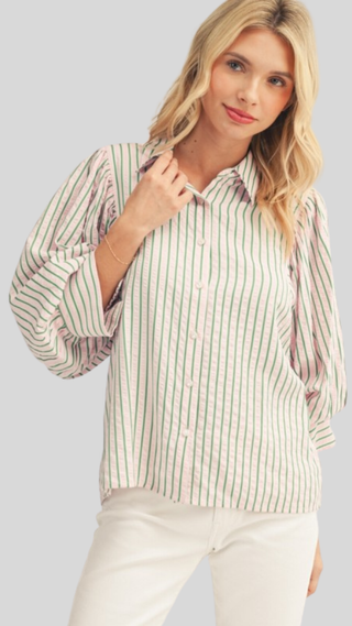Karsen Pink/Green Button Down