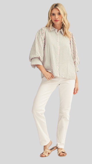 Karsen Pink/Green Button Down