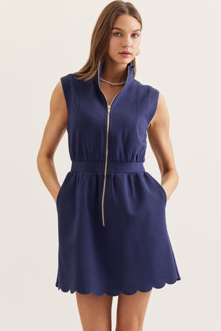 Kaia Navy Scuba Zip Dress