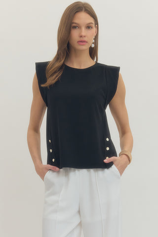 Elara Black Button Top
