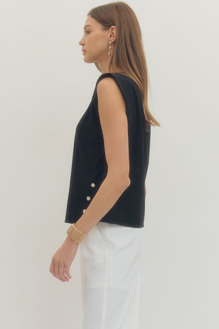 Elara Black Button Top