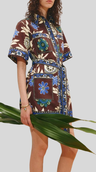 Keana Coffee Print Belted Dress