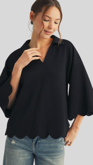 Reese Black Scallop Top