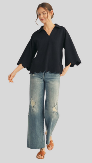Reese Black Scallop Top