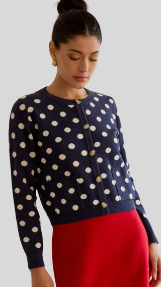 Evelyn Navy Polka Dot Cardigan