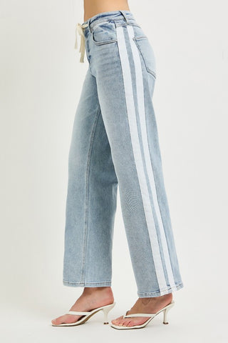 Elsa Light Wash White Stripe Denim