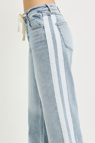 Elsa Light Wash White Stripe Denim