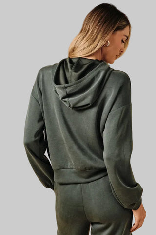 Halley Green Front Pleat Hoodie