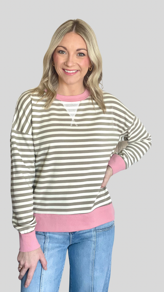 Maria Grey/Pink Stripe Pullover