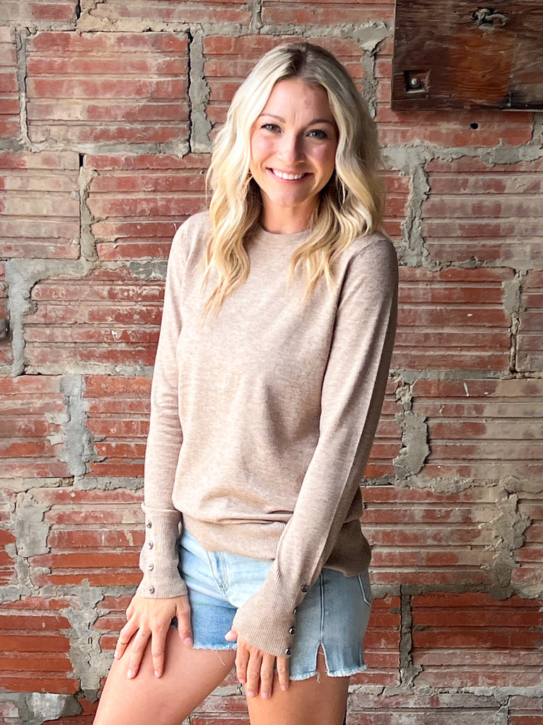 Noah Taupe Button Sleeve Sweater
